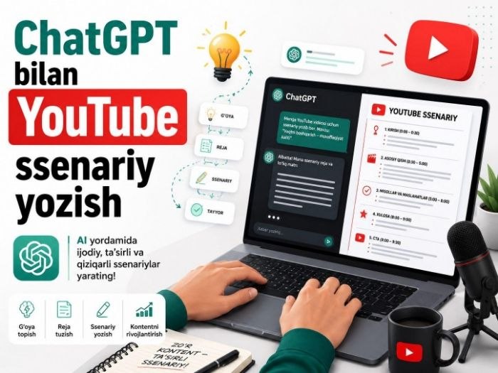 ChatGPT bilan YouTube ssenariy yozish: 7 qadam va promptlar